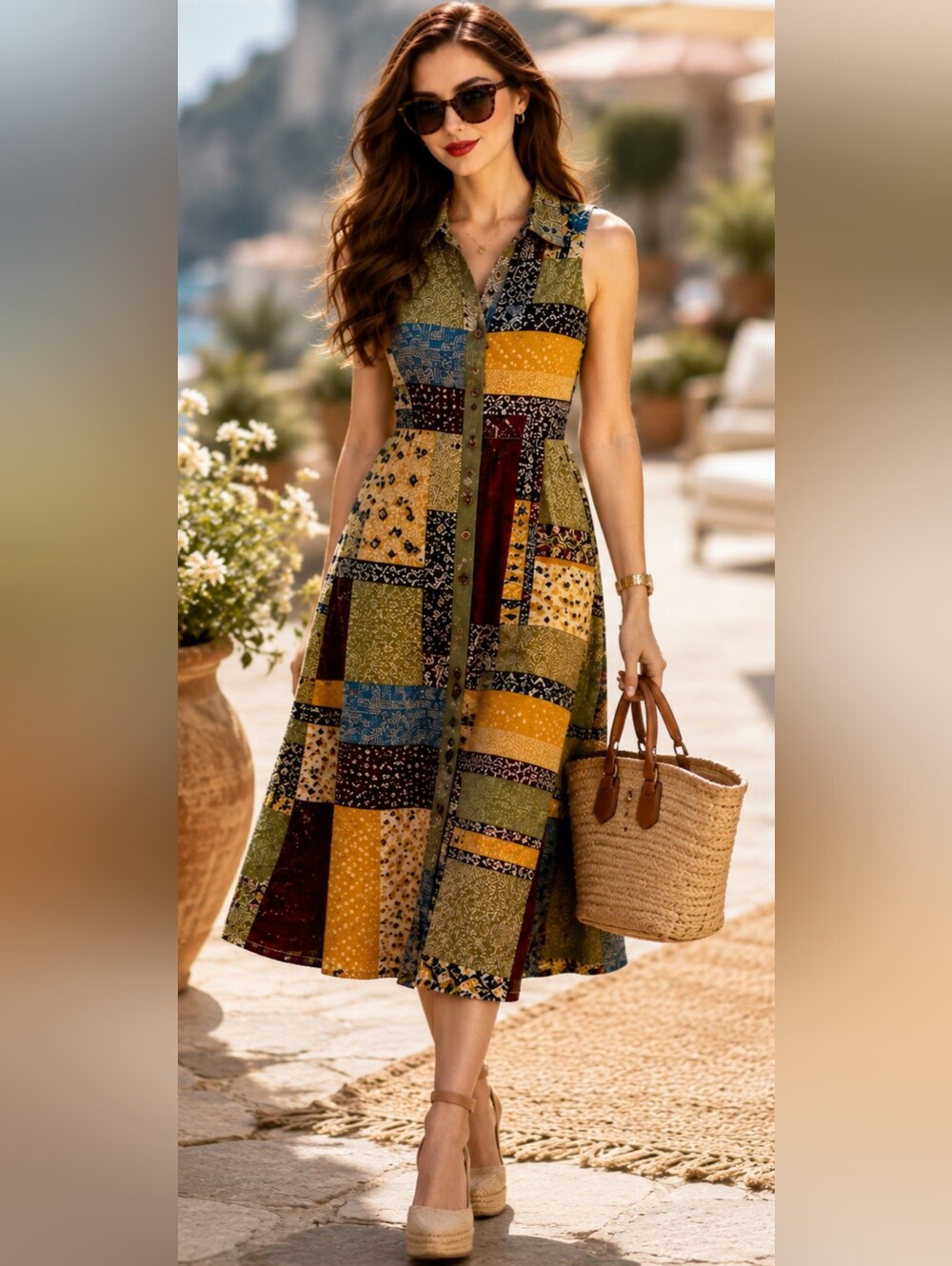 Anthropologie Patchwork Midi Dress NWT Size 10 Button Front Boho Cottagecore